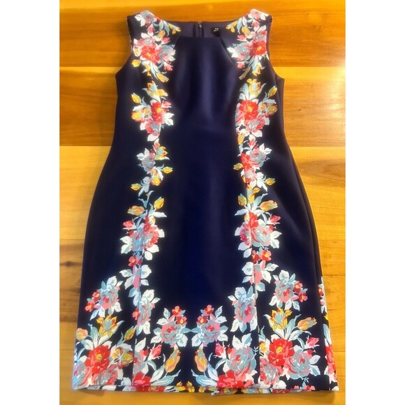 Tahari Arthur S Levine Women’s Dress. 14. Navy And Floral. Zip. MIDI. Sheath - Picture 1 of 12